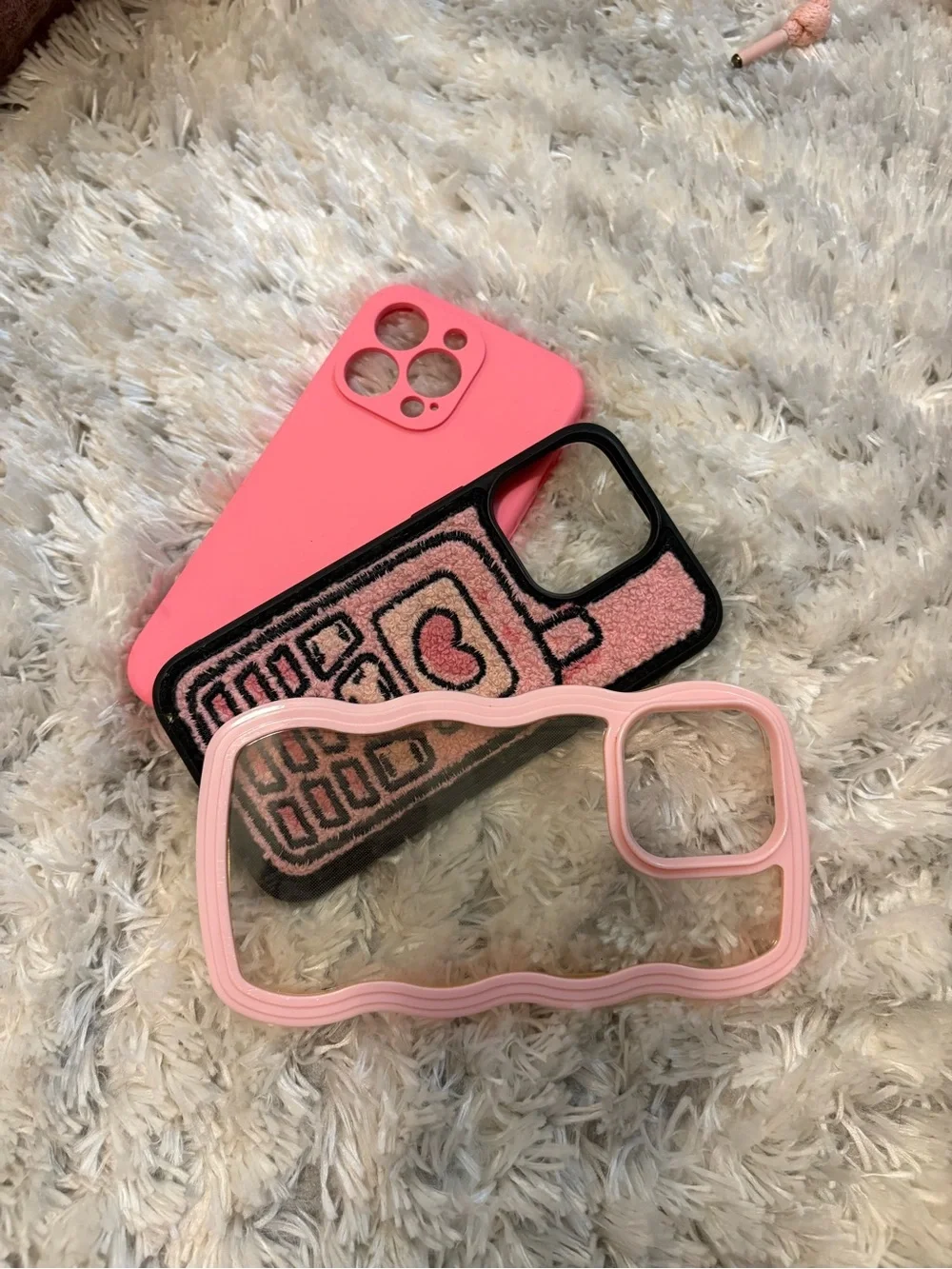 Pink iPhone Case Set of 3 - Soft Pink Decorative and Clear Protective Covers